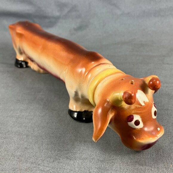 Vtg Japan ceramic Salt & Pepper Cow Long boy 10" Double Ends - Picture 5 of 5